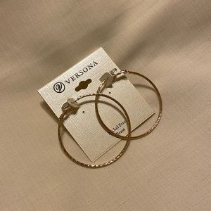Large Thin Textured Gold Hoop Earrings